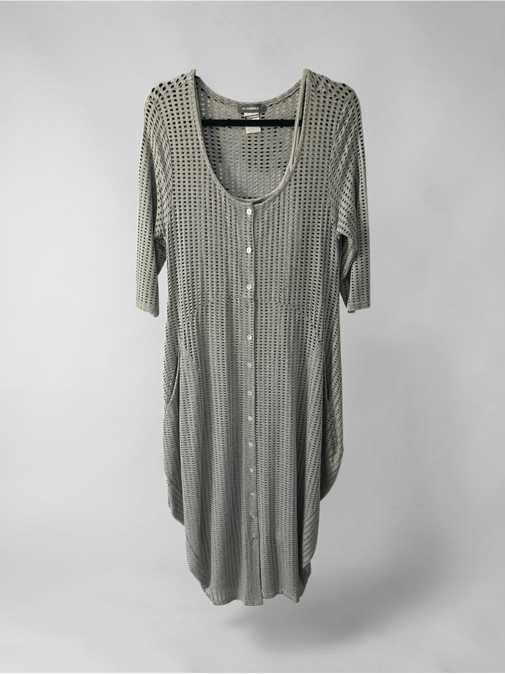 Alembika | Gray Mesh Button Front Tunic Dress | Size 12-14